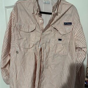 Columbia Orange and White Striped Shirt